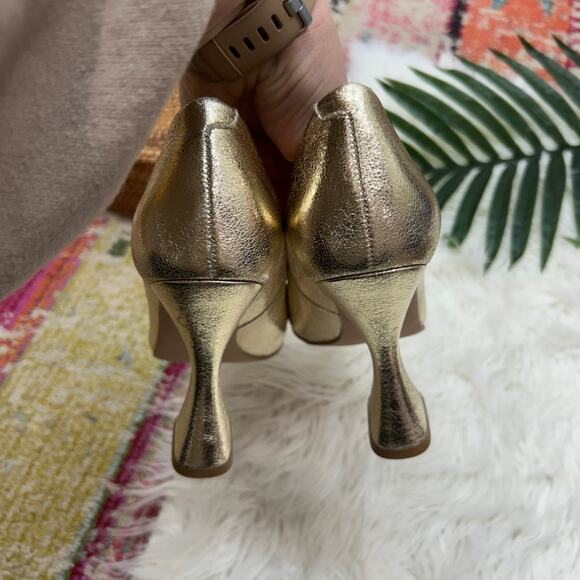 Steve Madden Gold Pointed Toe Leather Pump Heel 6.5 Cocktail Wedding Guest - Picture 9 of 11